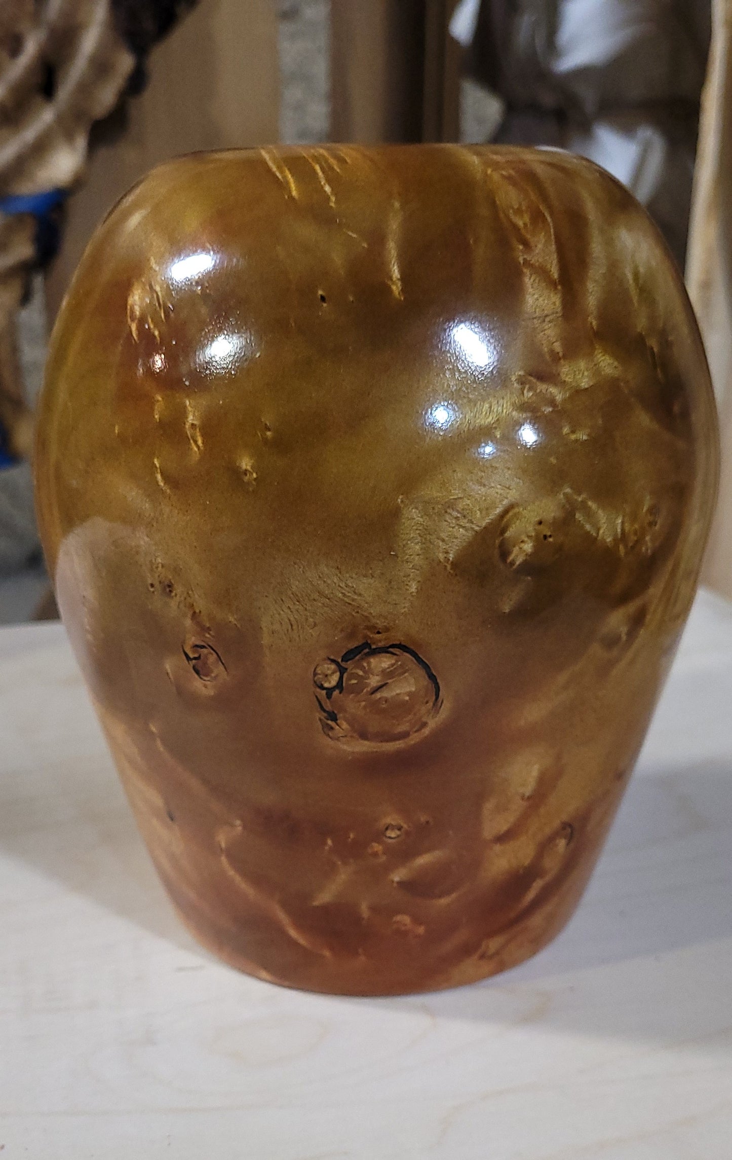 Dyed Maple Hollow Turning Vase Swirls and Golden Hues
