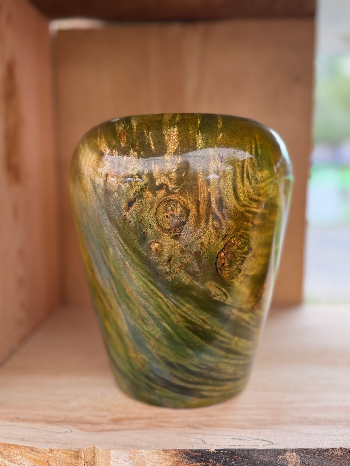 Dyed Maple Hollow Turning with Yellow & Green Highlights