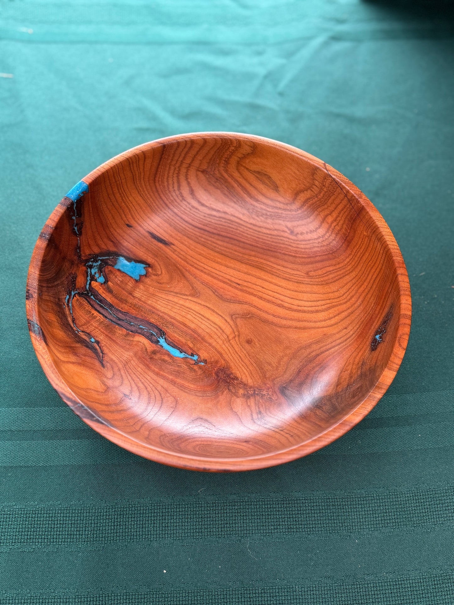 Apricot Wood Bowl with Blue Inlay