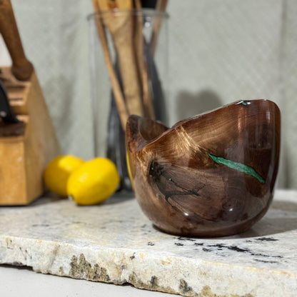 Black Walnut Bowl with Turquoise Epoxy Inlay