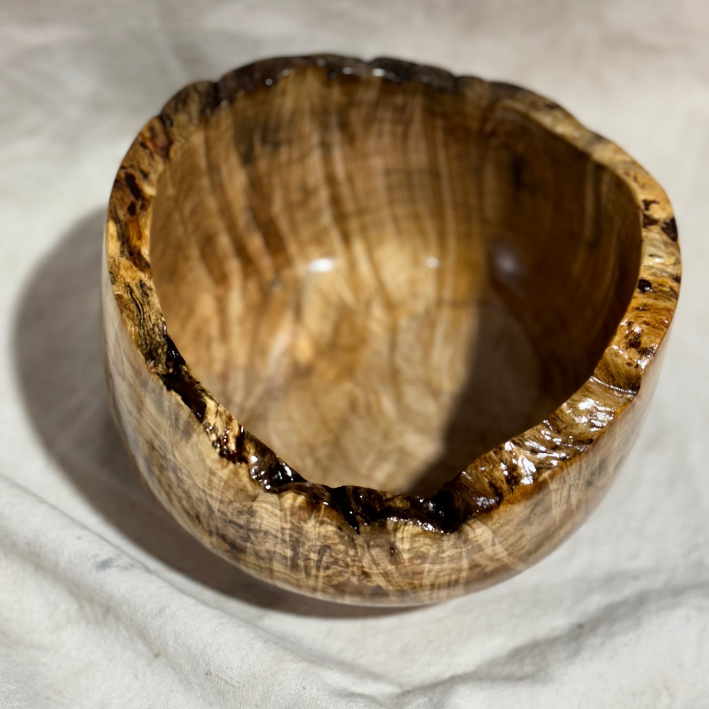 Spalted Maple Bowl with Curvy Live Edge Rim