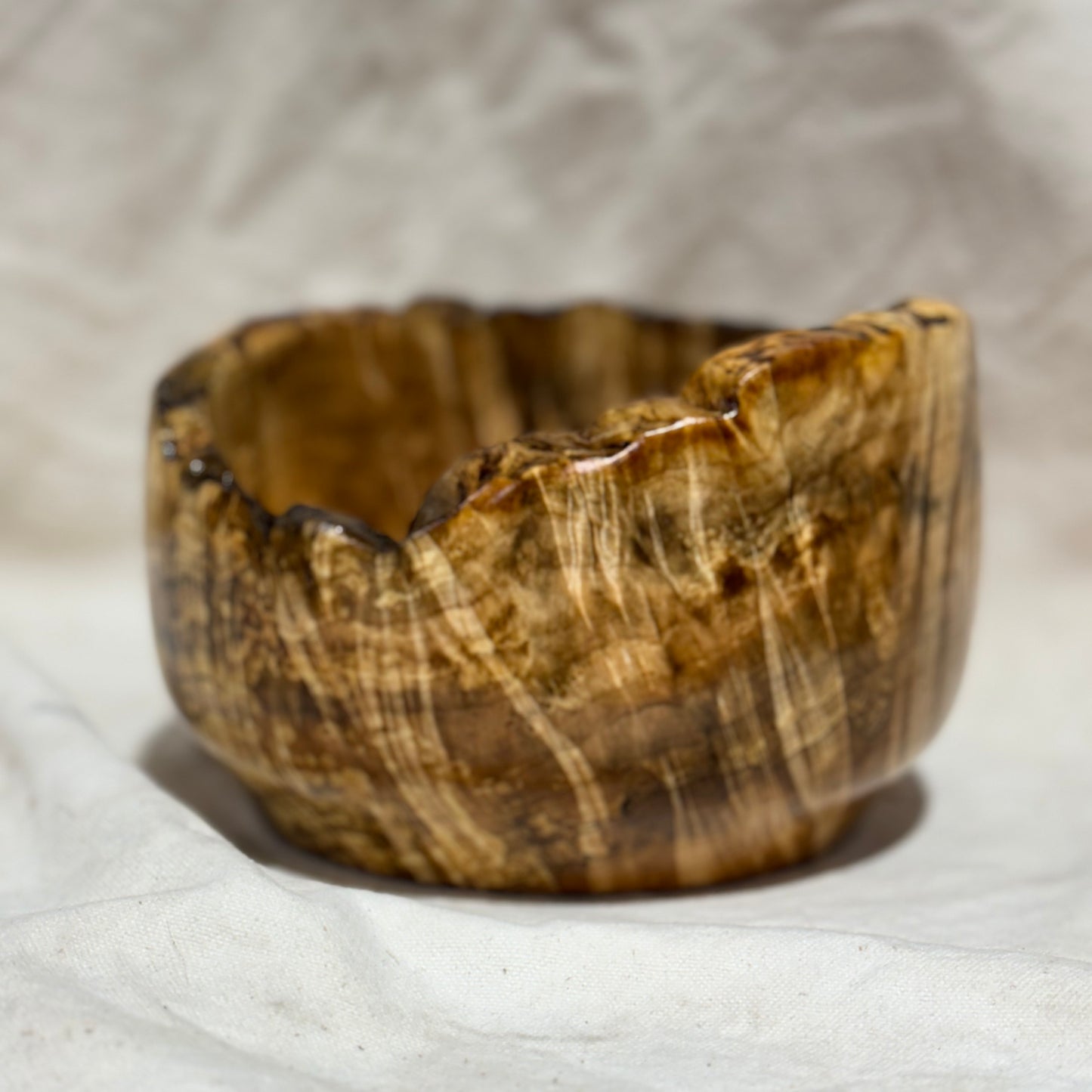 Spalted Maple Bowl with Curvy Live Edge Rim