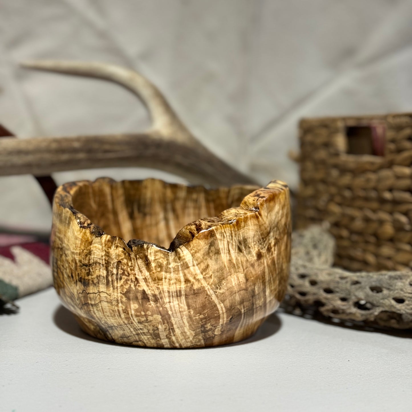 Spalted Maple Bowl with Curvy Live Edge Rim