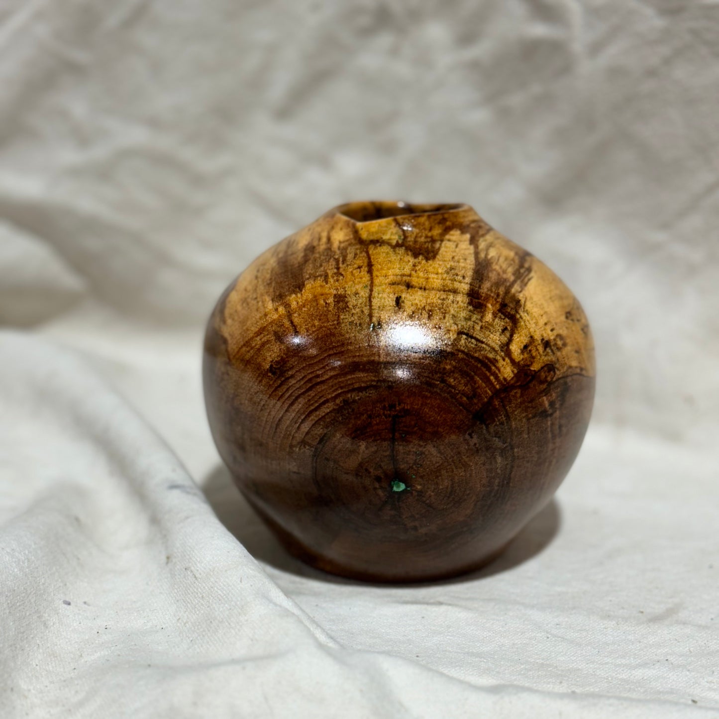 English Walnut Vase with Green-Colored Epoxy Inlay