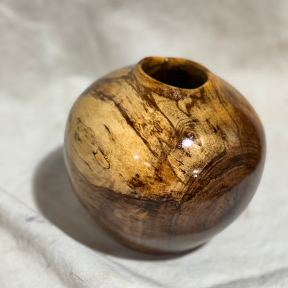 English Walnut Vase with Green-Colored Epoxy Inlay