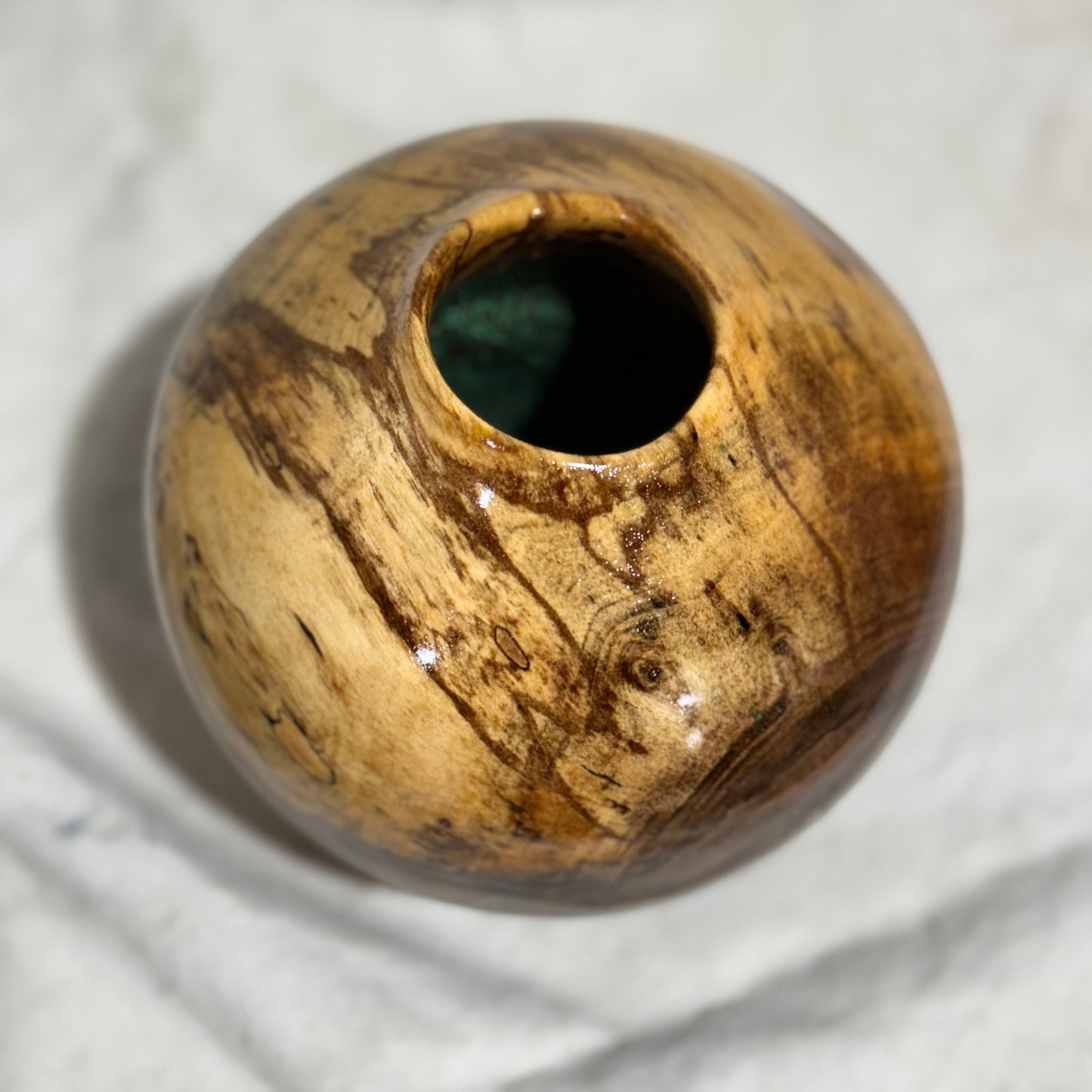 English Walnut Vase with Green-Colored Epoxy Inlay