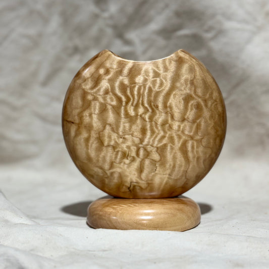 Quilted Maple Disc Vase with Figured Maple Base