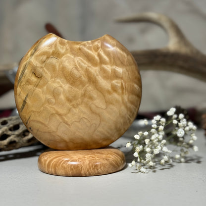 Quilted Maple Disc Vase with Figured Maple Base