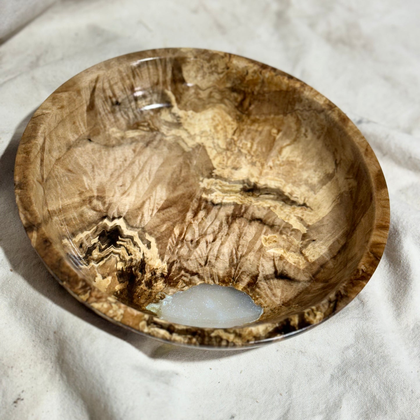 Spalted Maple Bowl with Crystal Epoxy Inlay