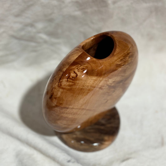 Highly Figured Maple Burl Disc Vase with Black Walnut Base