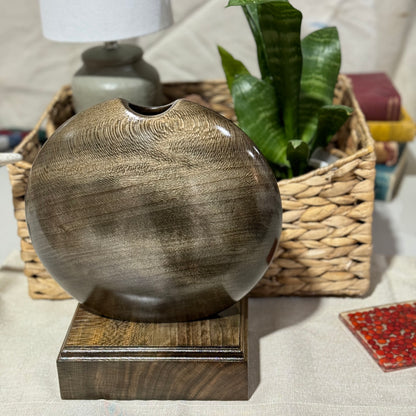 Sycamore Disc Vase with Weathered Gray finish and Fleck Pattern