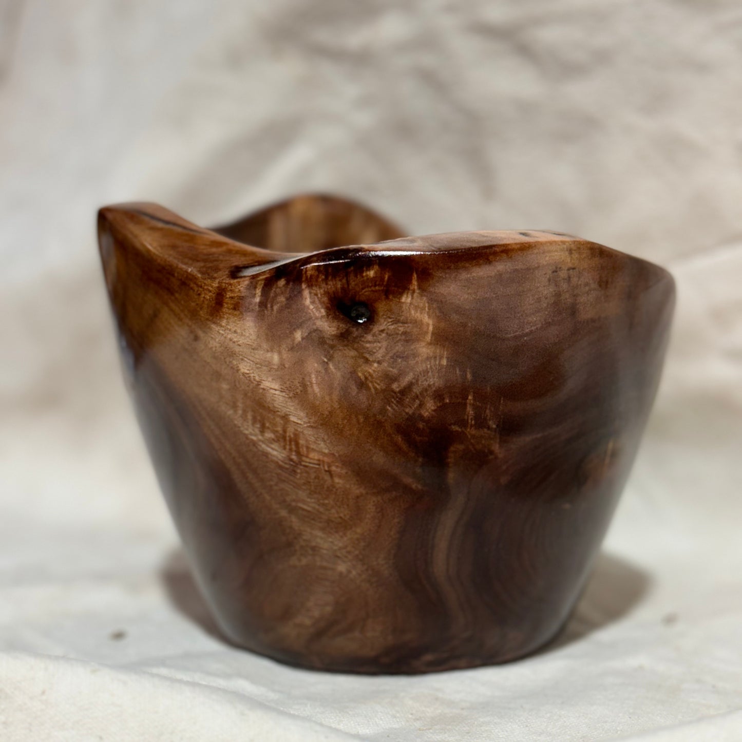 Black Walnut Bowl with Multiple Figured Patterns and Live Edge Rim