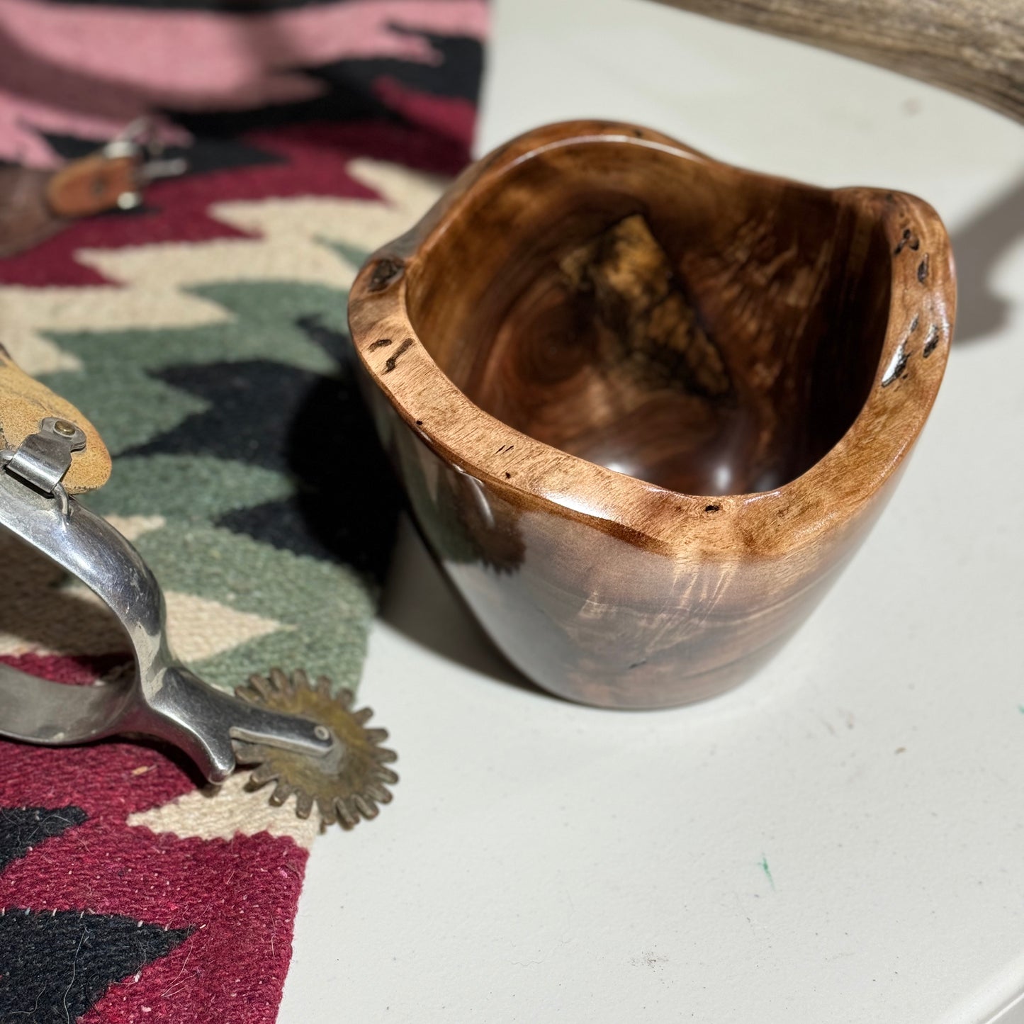 Black Walnut Bowl with Multiple Figured Patterns and Live Edge Rim