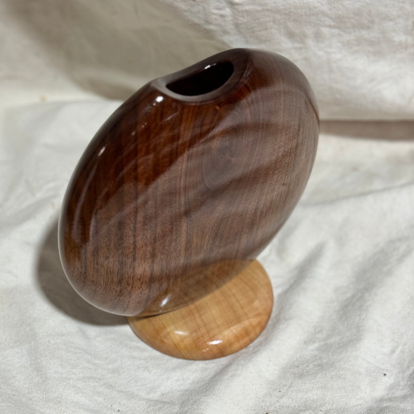 Black Walnut Disc Vase with Maple Base