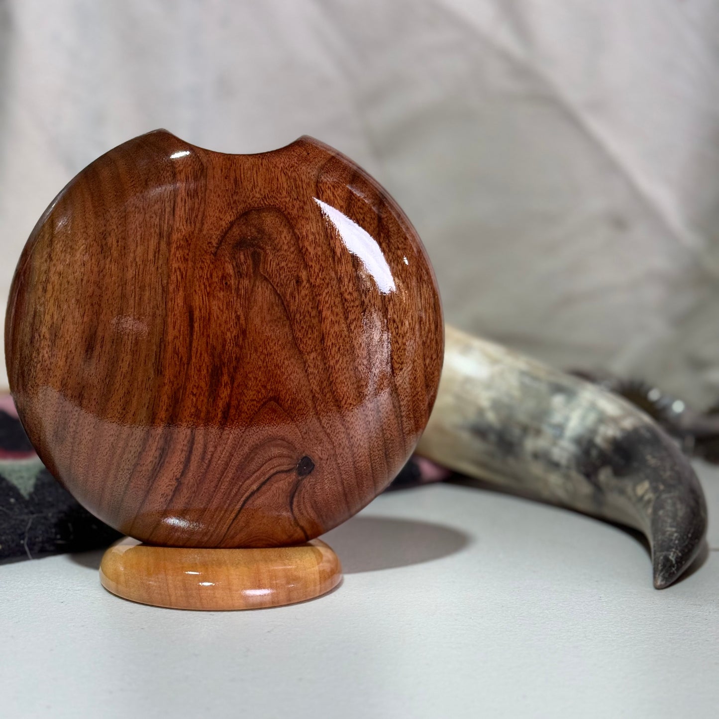 Black Walnut Disc Vase with Maple Base