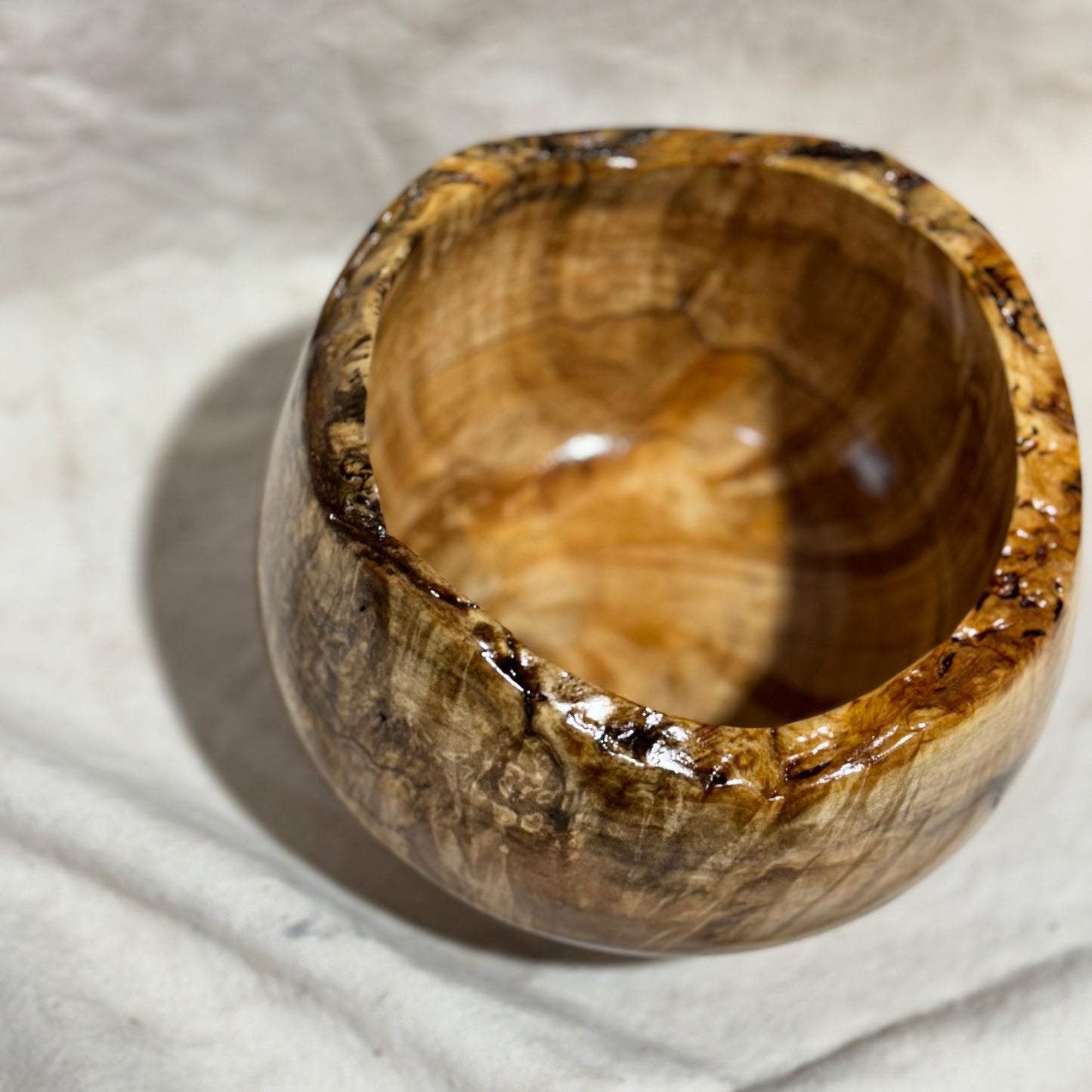 Spalted Maple Bowl with Extreme Figuring & Live Edge Rim