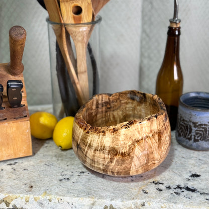 Spalted Maple Bowl with Extreme Figuring & Live Edge Rim