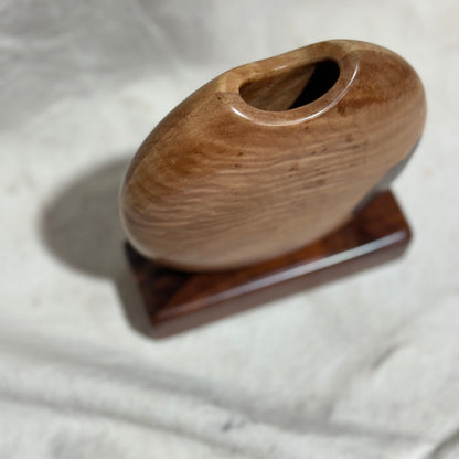 Figured Maple Disc Vase with California Redwood Base