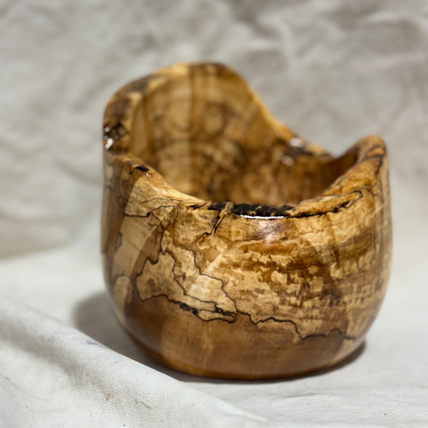 Highly Figured Spalted Maple Burl Bowl with Live Edge Rim