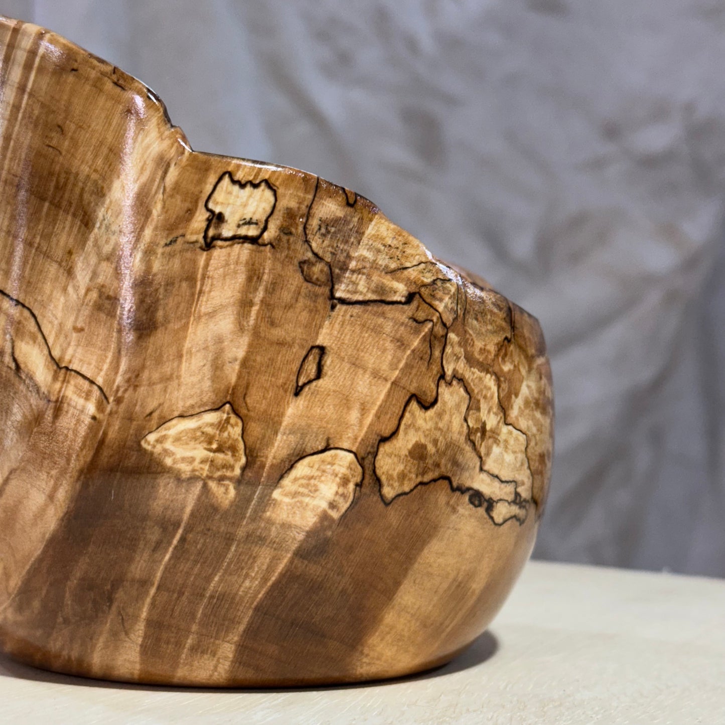 Highly Figured Spalted Maple Burl Bowl with Live Edge Rim