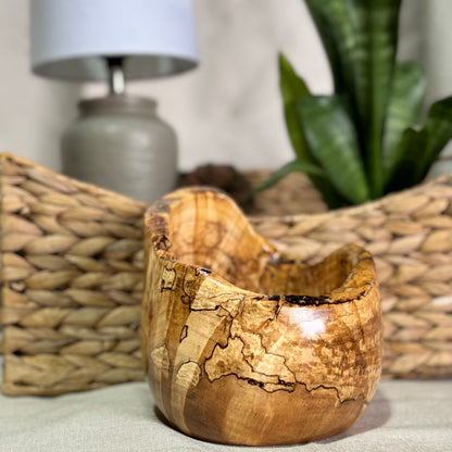 Highly Figured Spalted Maple Burl Bowl with Live Edge Rim