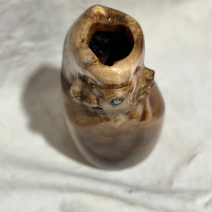 English Walnut Vase with Green Inlay and Creature-like Appearance