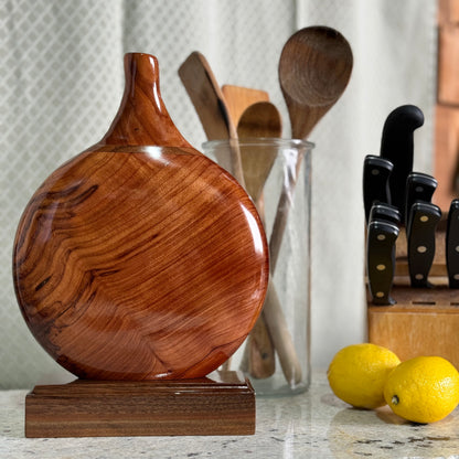 California Redwood Disc Vase with Black Walnut Accent and Base