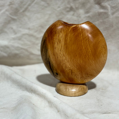 Buggy Blue Pine Disc Vase with Maple Base