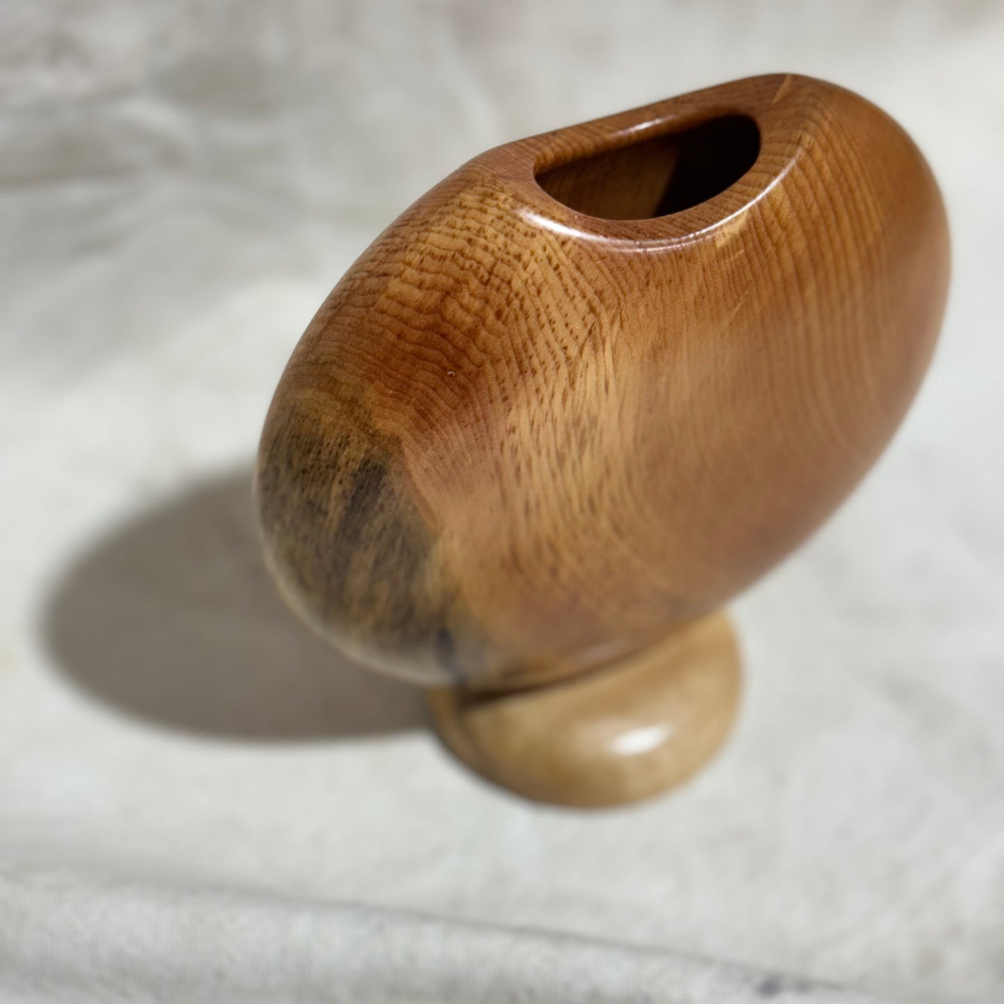 Buggy Blue Pine Disc Vase with Maple Base