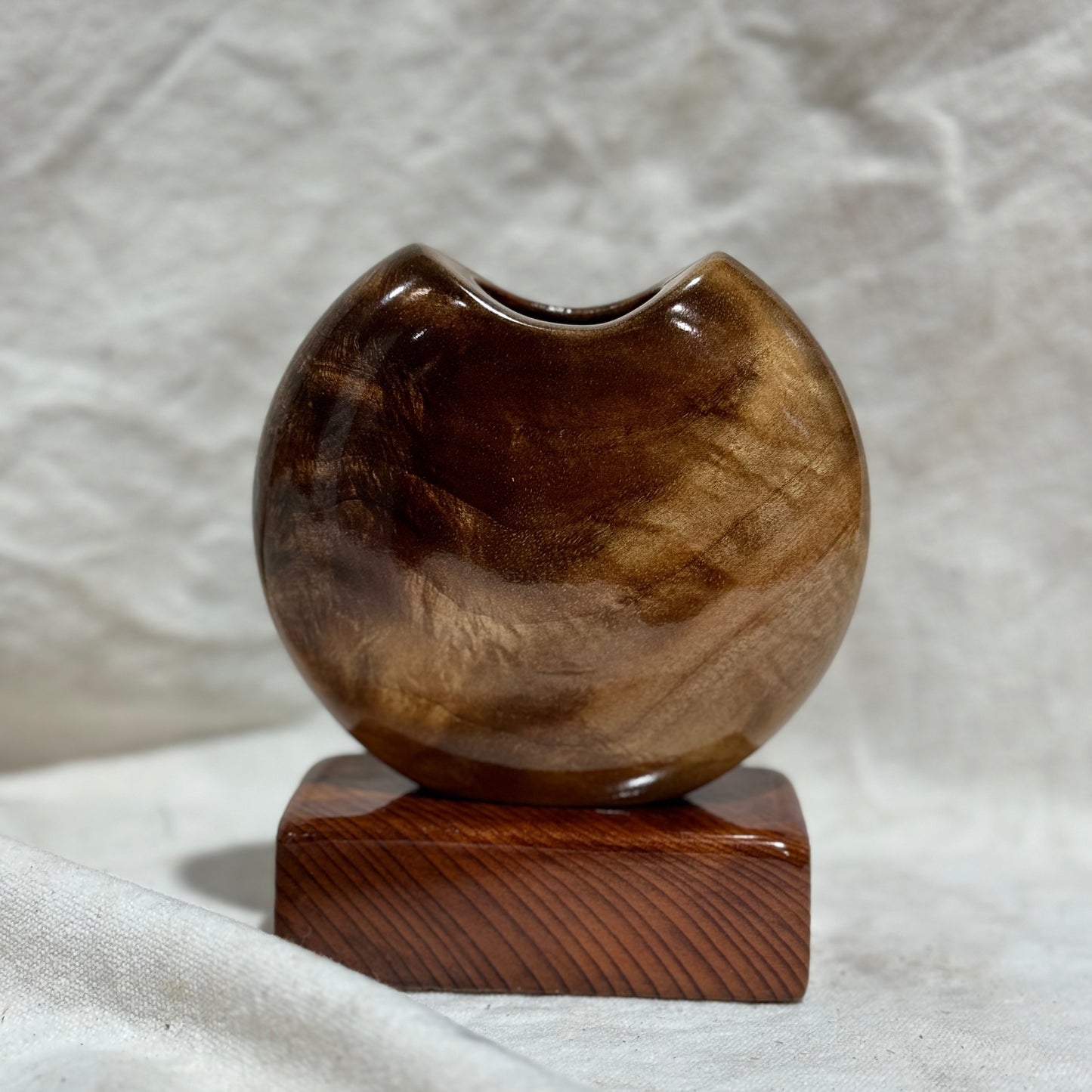 Black Walnut Disc Vase with California Redwood Base