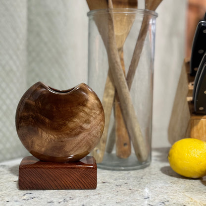 Black Walnut Disc Vase with California Redwood Base