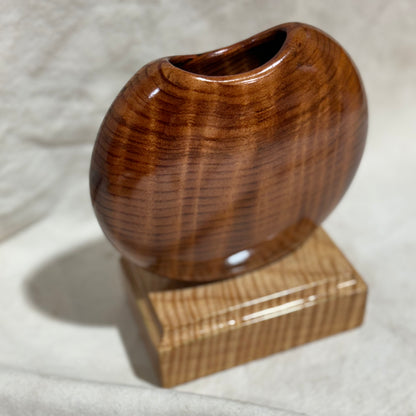 California Redwood Disc Vase with Figured Maple Base