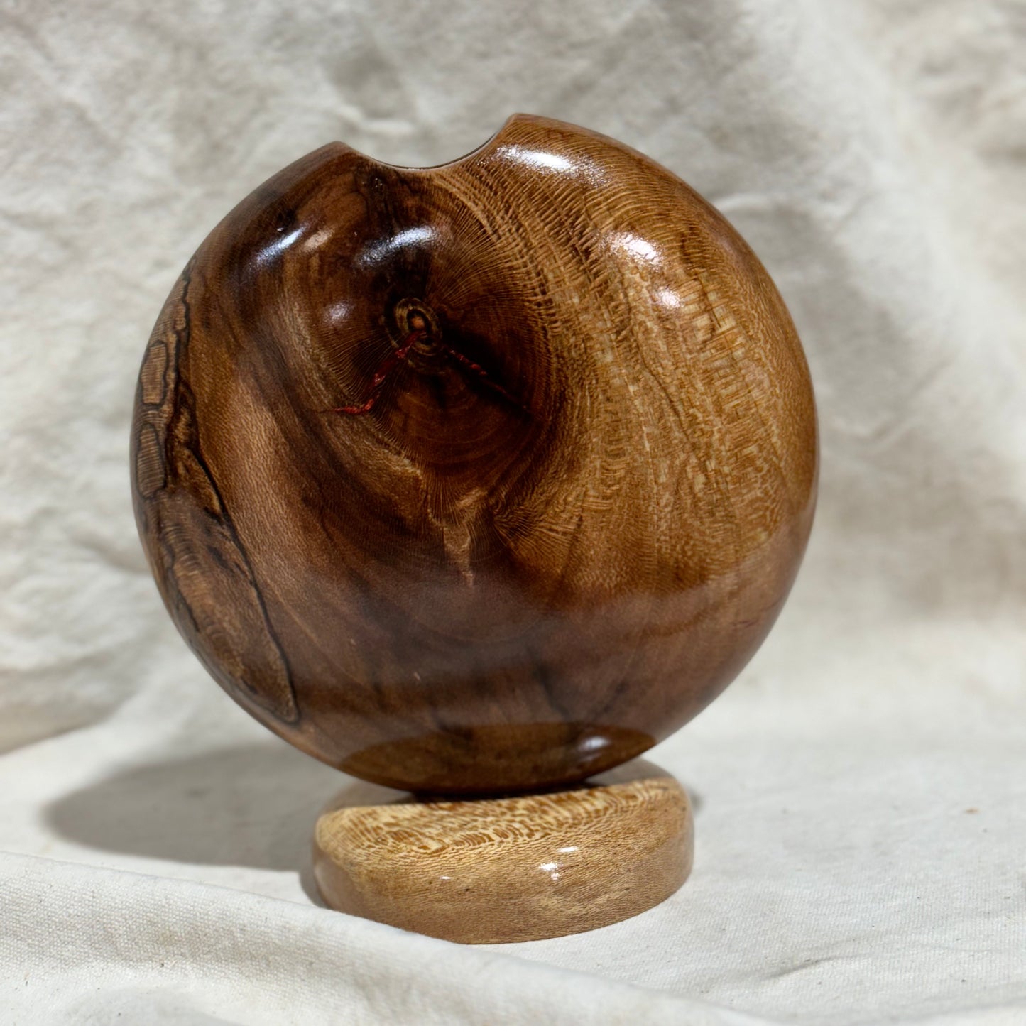 Spalted Sycamore Disc Vase with Copper Epoxy Inlay