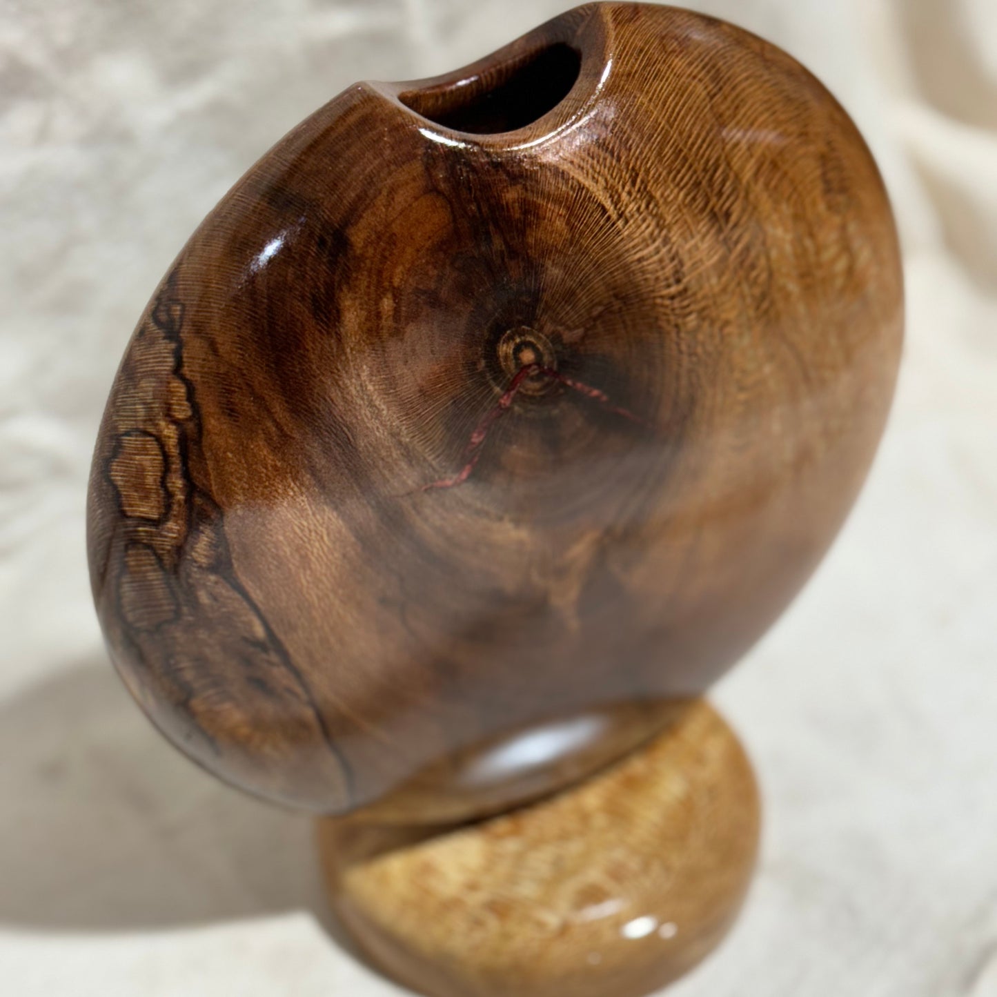 Spalted Sycamore Disc Vase with Copper Epoxy Inlay