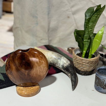 Spalted Sycamore Disc Vase with Copper Epoxy Inlay