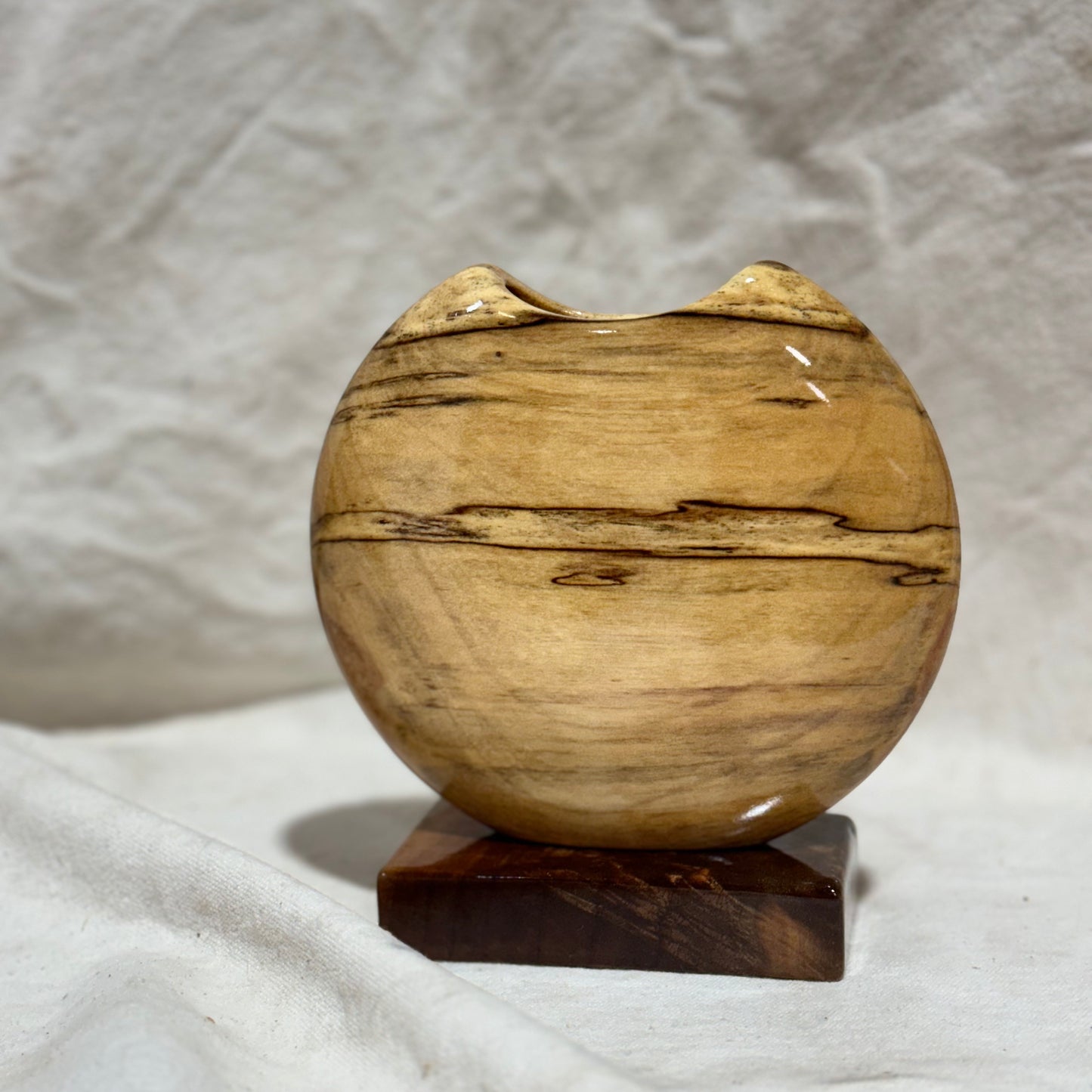 Spalted Birch Disc Vase with Black Walnut Base