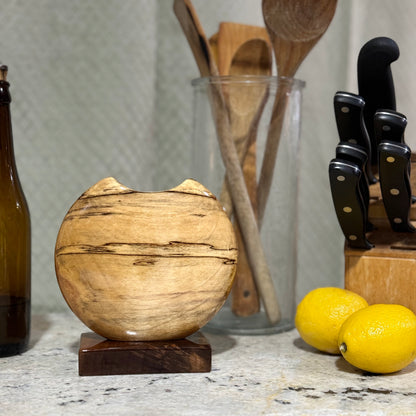 Spalted Birch Disc Vase with Black Walnut Base