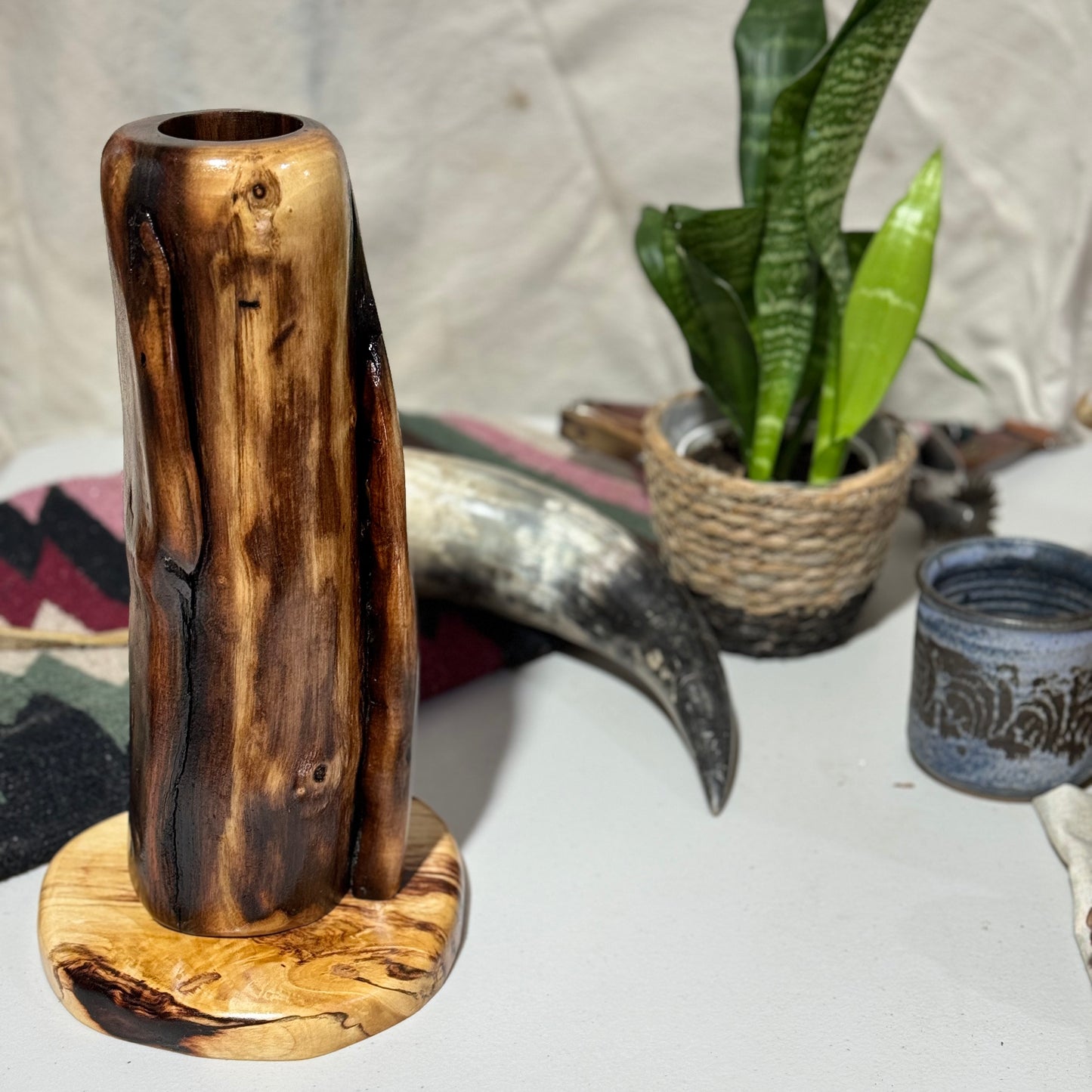 Black Walnut Vase with Figured Juniper Base