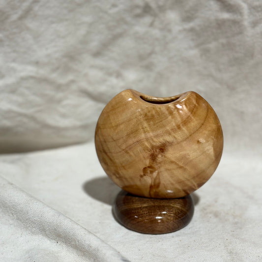 Figured Maple Mini Disc Vase #1 with Black Walnut Base