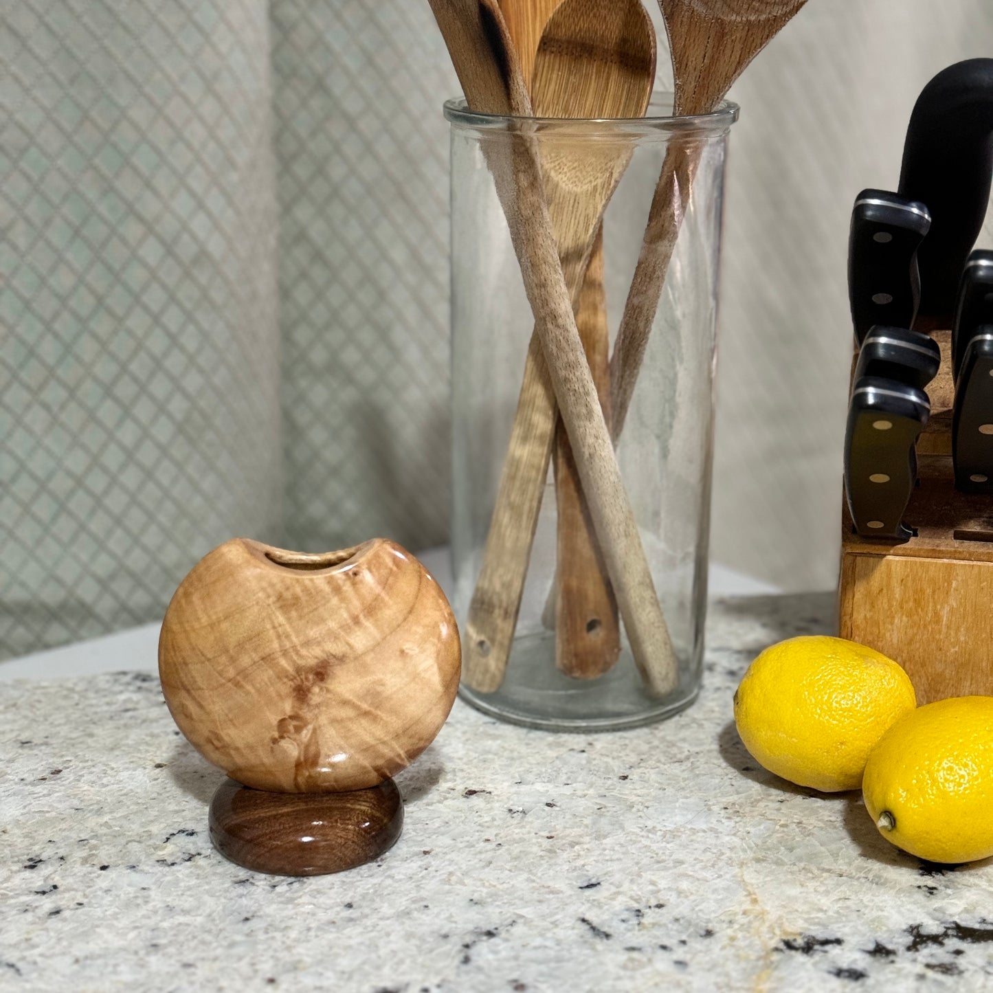 Figured Maple Mini Disc Vase #1 with Black Walnut Base