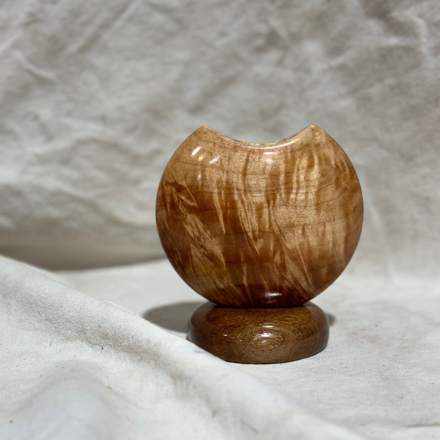 Figured Maple Mini Disc Vase #2 with Black Walnut Base