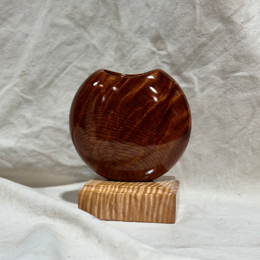 Figured California Redwood Disc Vase with Maple Base