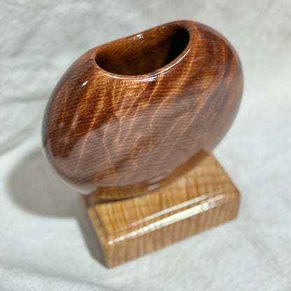 Figured California Redwood Disc Vase with Maple Base