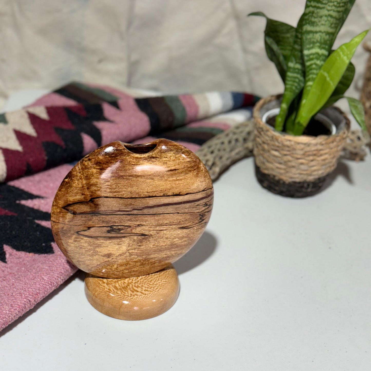 Spalted Sycamore Disc Vase with Copper Inlay and Base