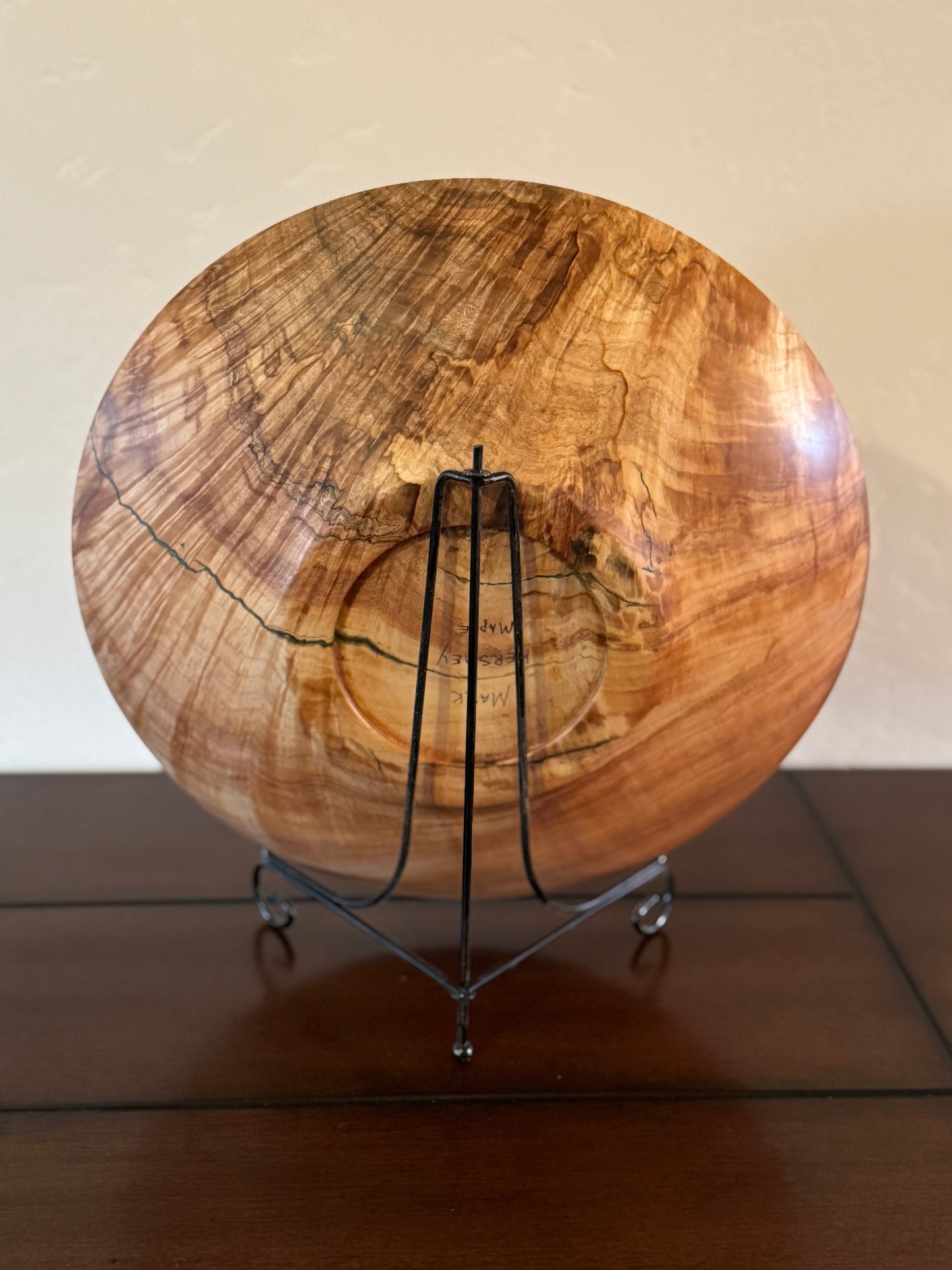 Large Maple Turned Platter with Green Epoxy Fill and a Seashell Wood Pattern