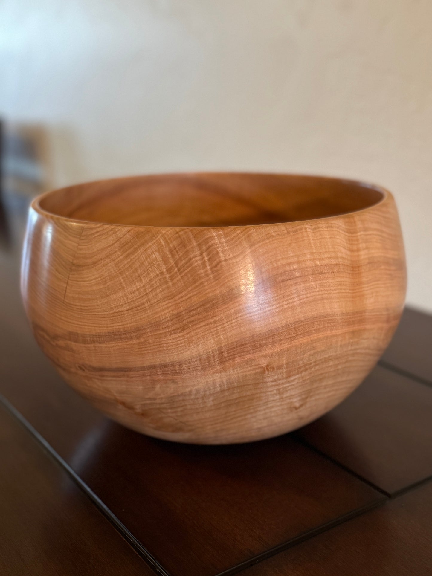 Large Highly Figured Maple Bowl with Smooth Rounded Edges