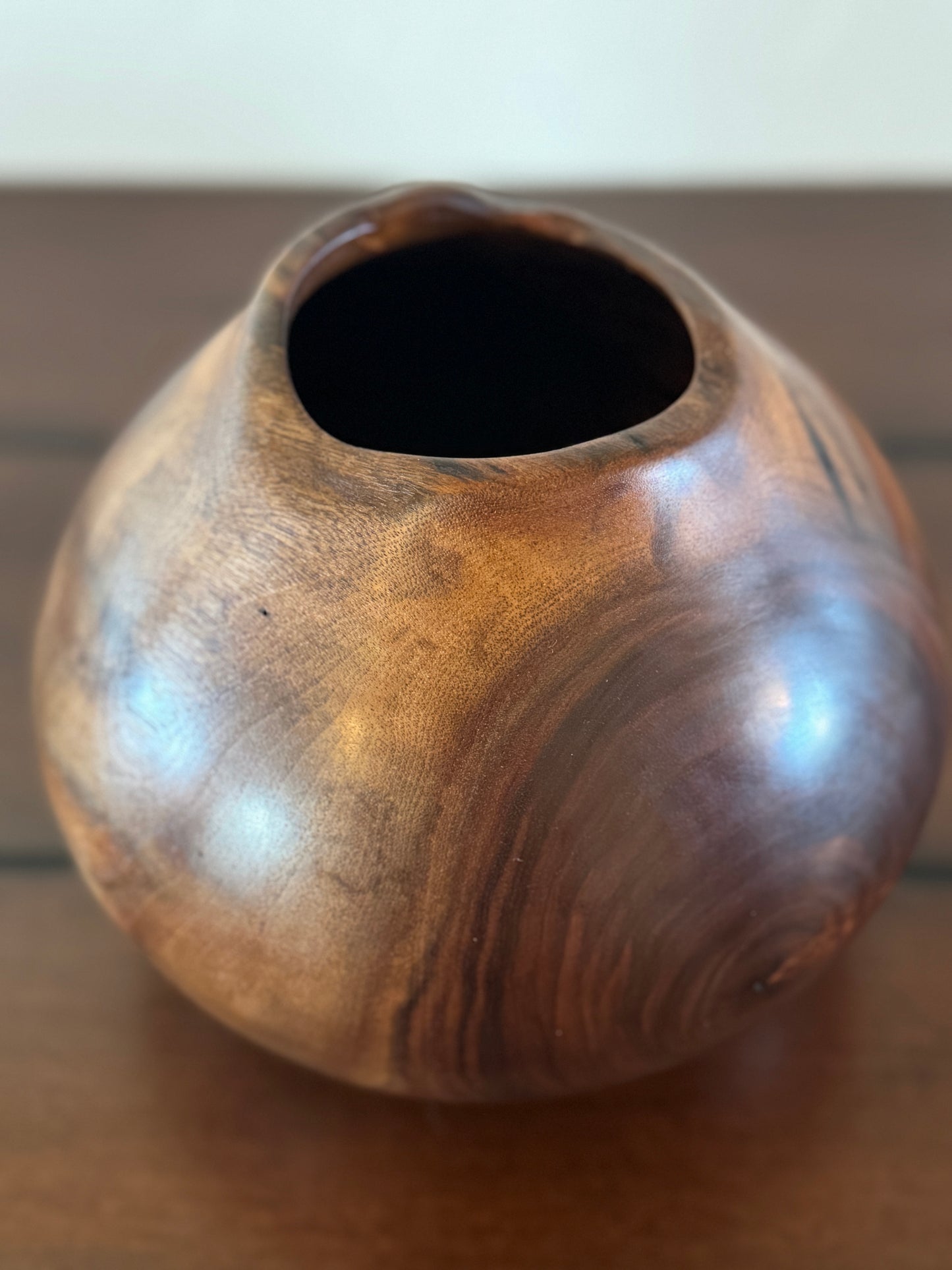 Cat's Eye Black Walnut Vase Rich in Color