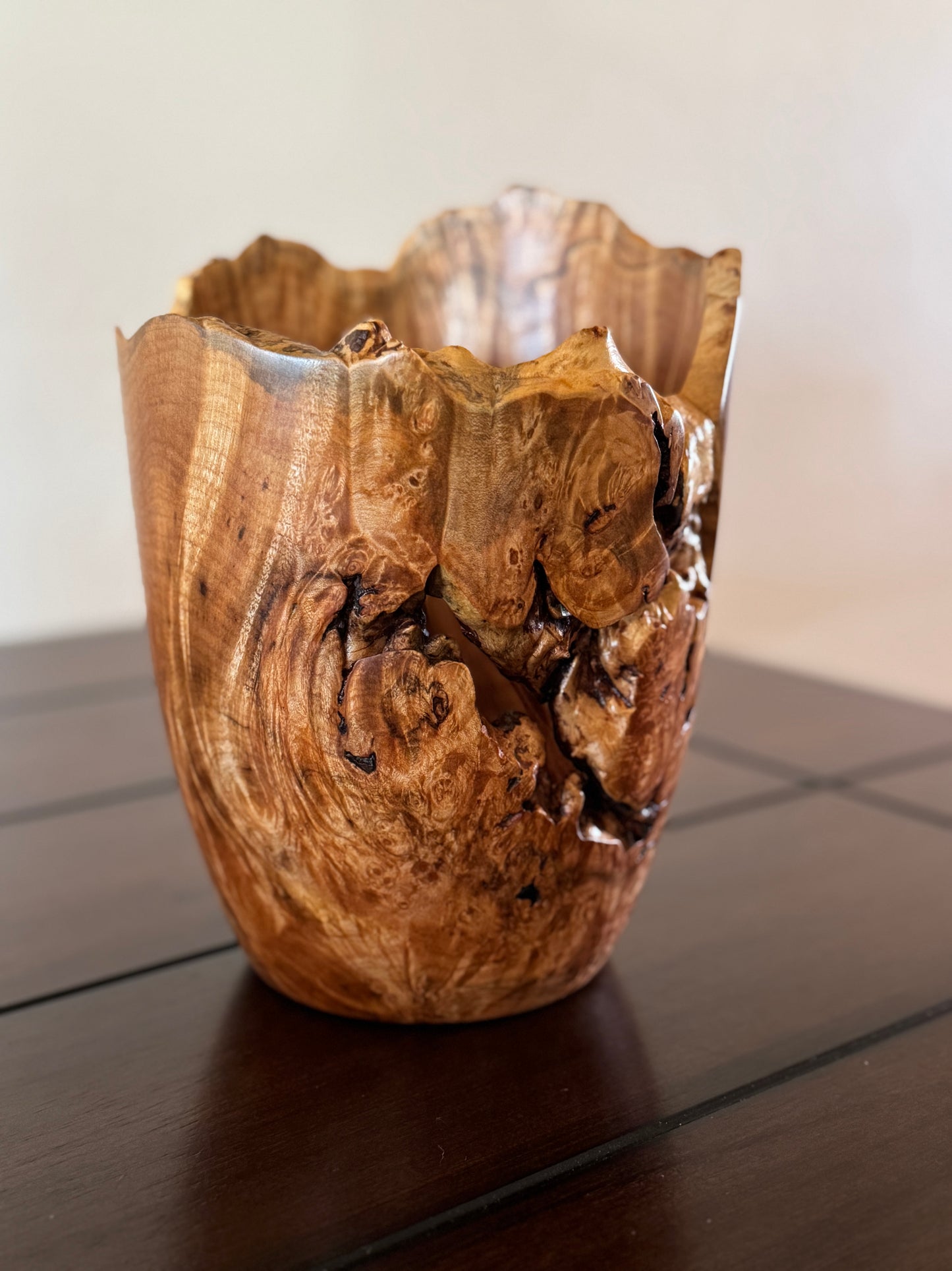 Maple Burled Wood Vase Highly Figured with Live Edge