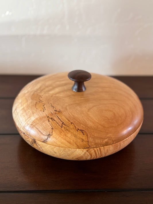 Maple Highly Figured Bowl with Matching Lid and Black Walnut Knob