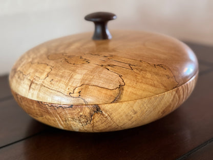 Maple Highly Figured Bowl with Matching Lid and Black Walnut Knob